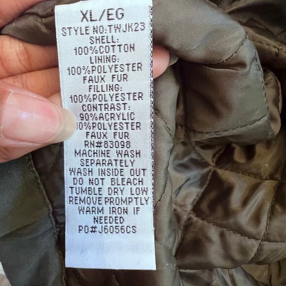 Women's Army Green Cinch Waist Hooded Soft Fur Yellow Quilted Jacket Size XL - Picture 6 of 8